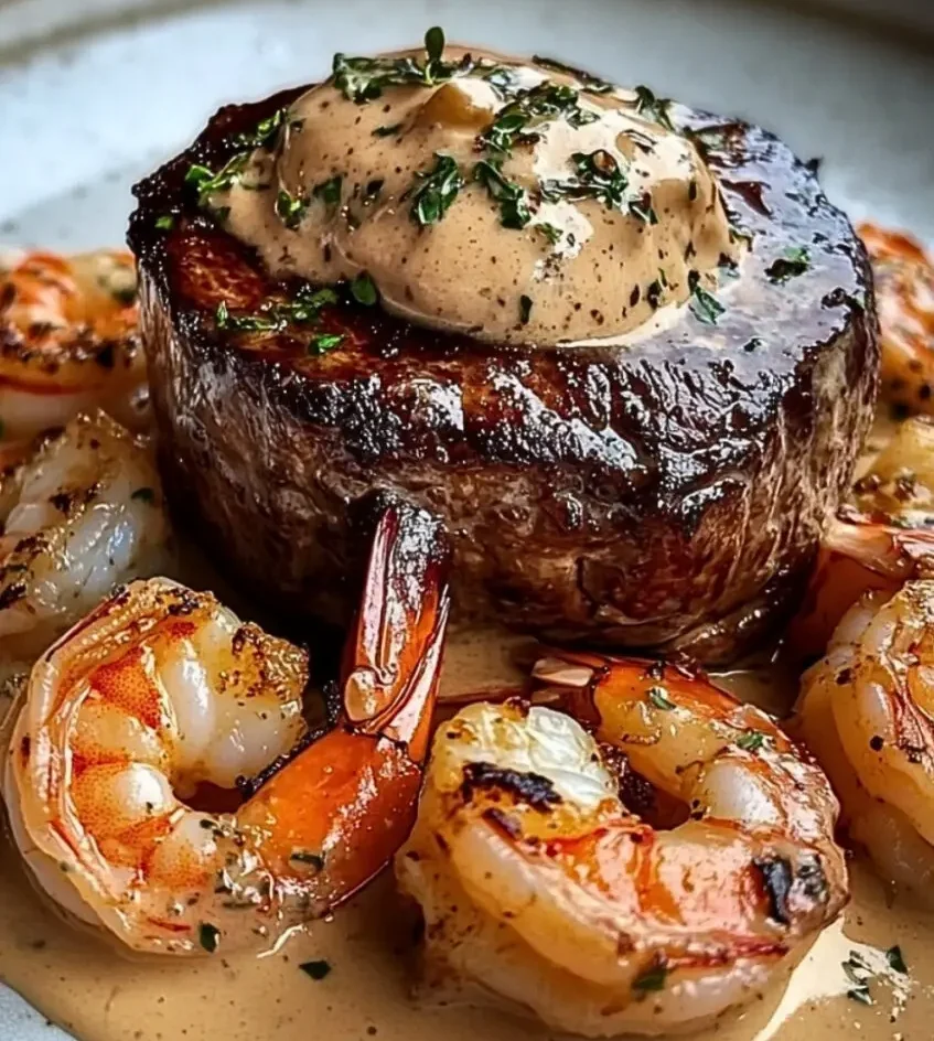 Genießen Sie ein dekadentes Filet Mignon mit Garnelen und Hummer.