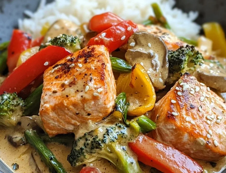 Schnelle Cremige Kokos-Lachs-Gemüsepfanne fürs Abendessen