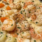 Cremige Meeresfrüchte-Eintopf mit Garnelen und Muscheln