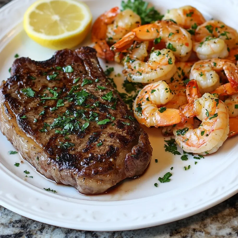 Luxuriöses Surf und Turf (Steak und Garnelen)