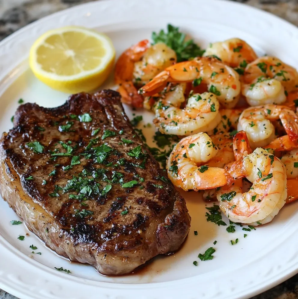 Luxuriöses Surf und Turf (Steak und Garnelen)