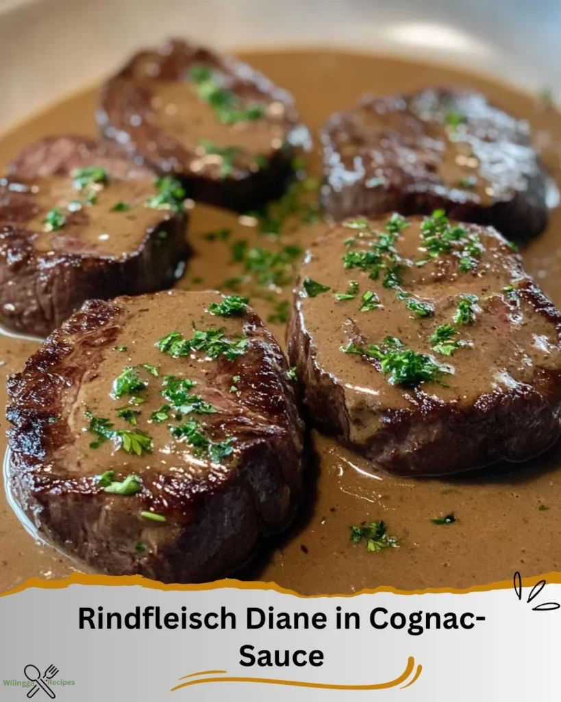 Elegantes Rindfleisch Diane in einer reichen Cognac-Sauce