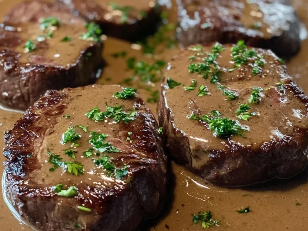 Elegantes Rindfleisch Diane in einer reichen Cognac-Sauce