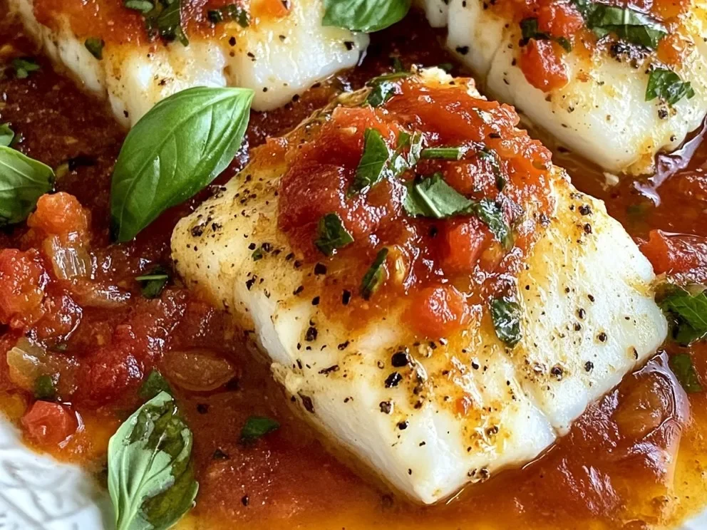 Gebratener Kabeljau mit Tomaten-Basilikum-Sauce