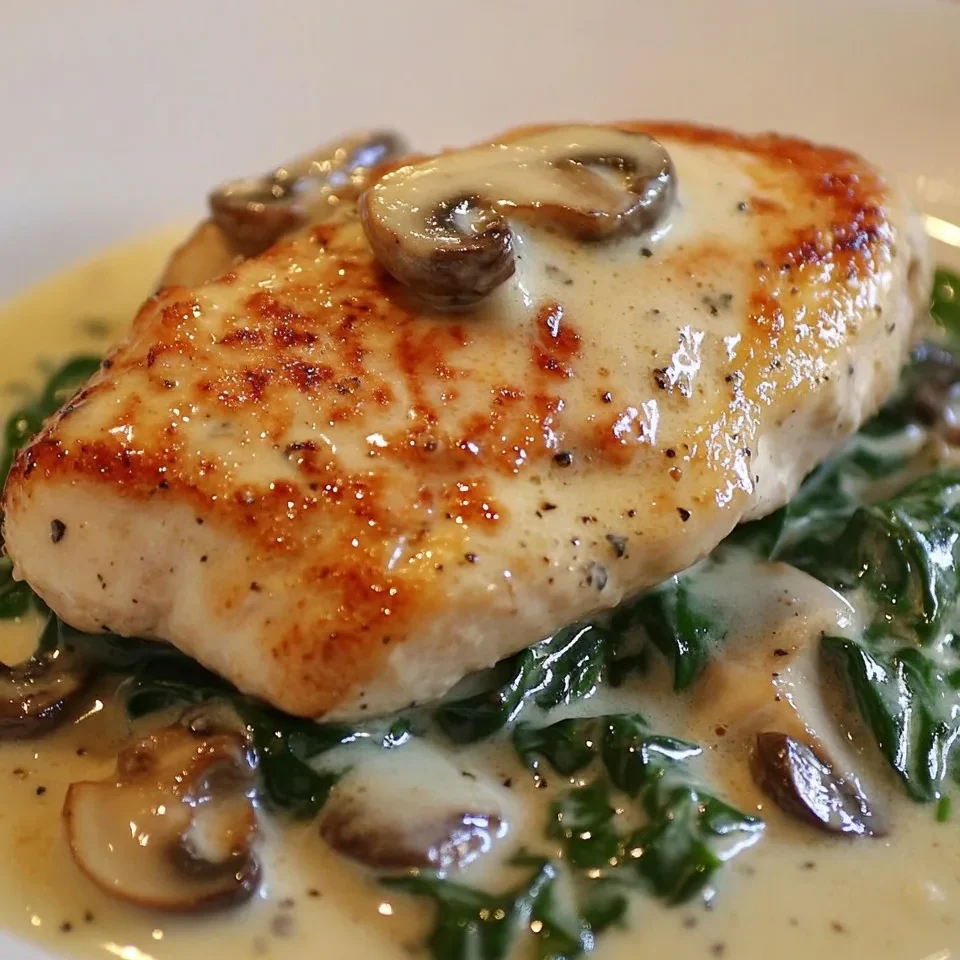 Hühnchen mit Spinat und Pilzen in cremiger Parmesansoße