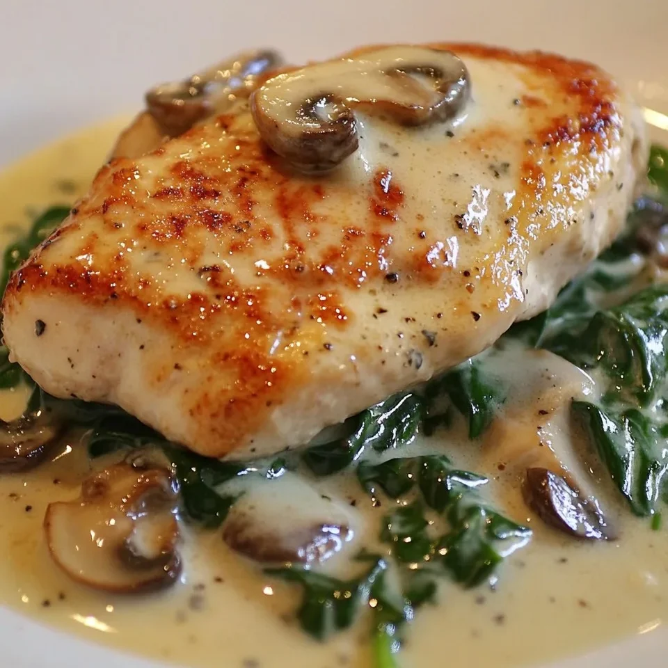 Hühnchen mit Spinat und Pilzen in cremiger Parmesansoße