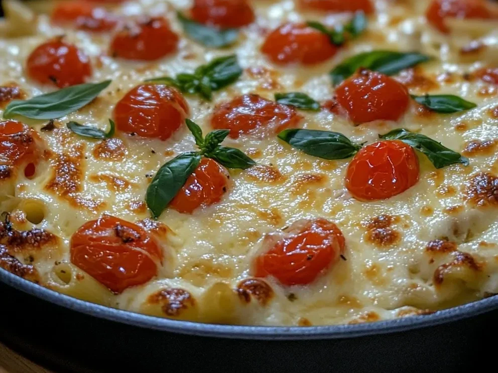 Cremiger Nudelauflauf mit Tomaten und Mozzarella
