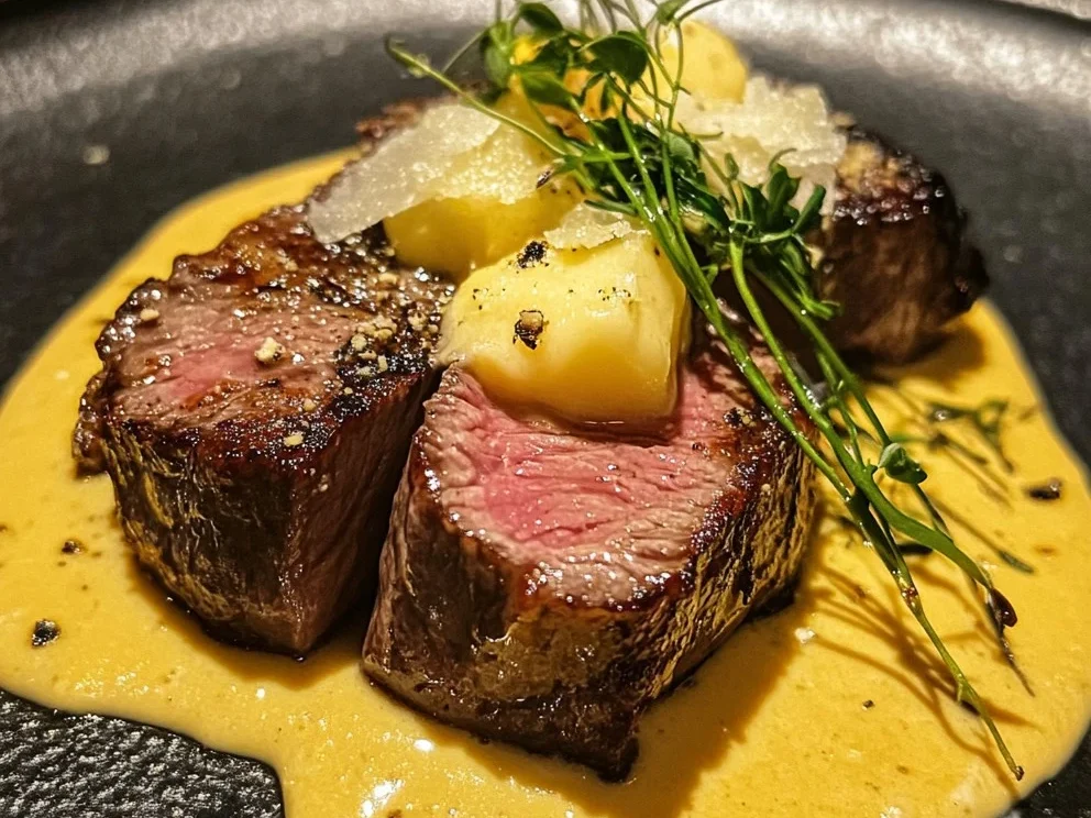 Filet Mignon mit cremiger Senfsauce und Parmesan