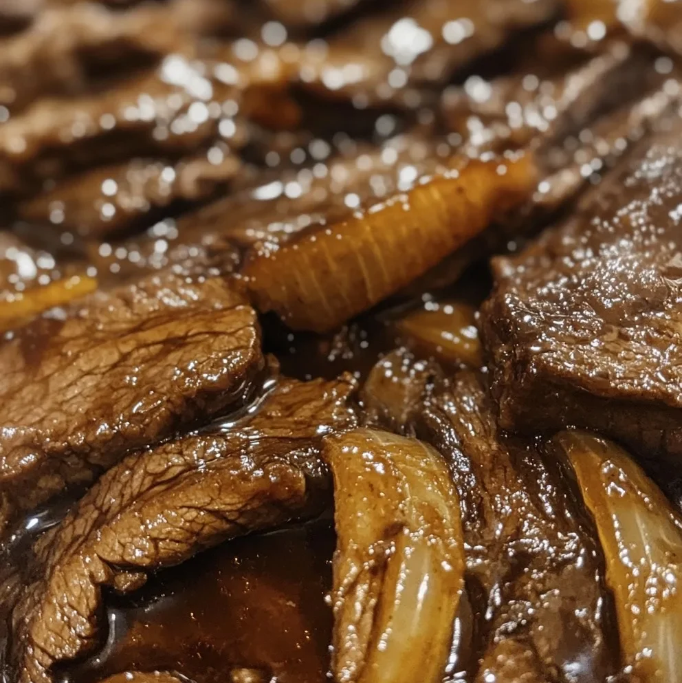 Zartes Rinderbruststück in aromatischer Balsamico-Zwiebelsoße