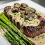 Steak mit cremiger Pilzsauce und Spargel