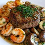 Surf and Turf Filet mit Knoblauchpilzen – ein Genuss für Feinschmecker.