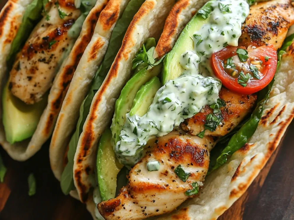 Zitrus-Kräuter-Hühnchen-Gyros mit Avocado-Tzatziki