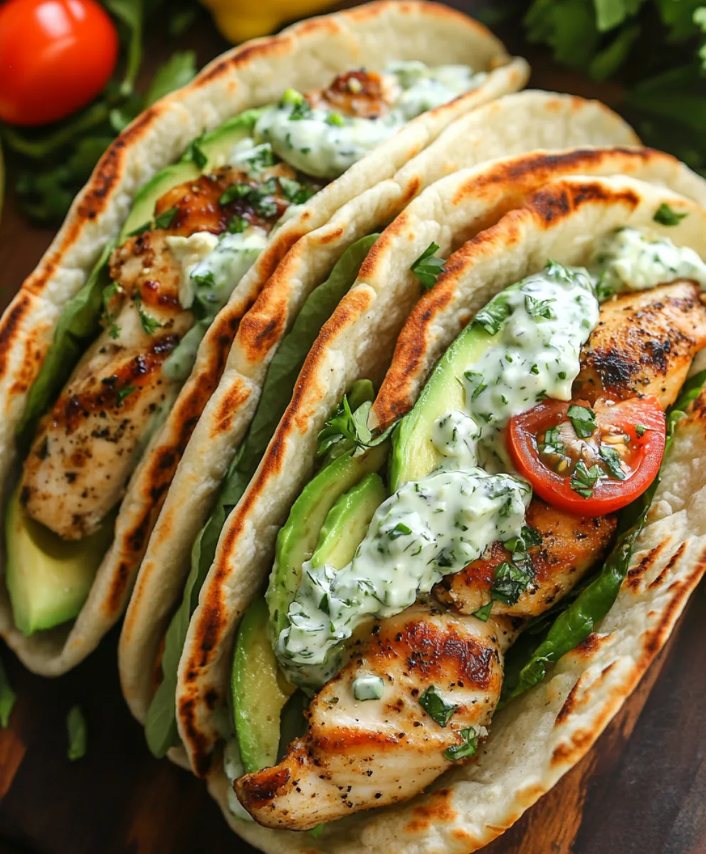 Zitrus-Kräuter-Hühnchen-Gyros mit Avocado-Tzatziki