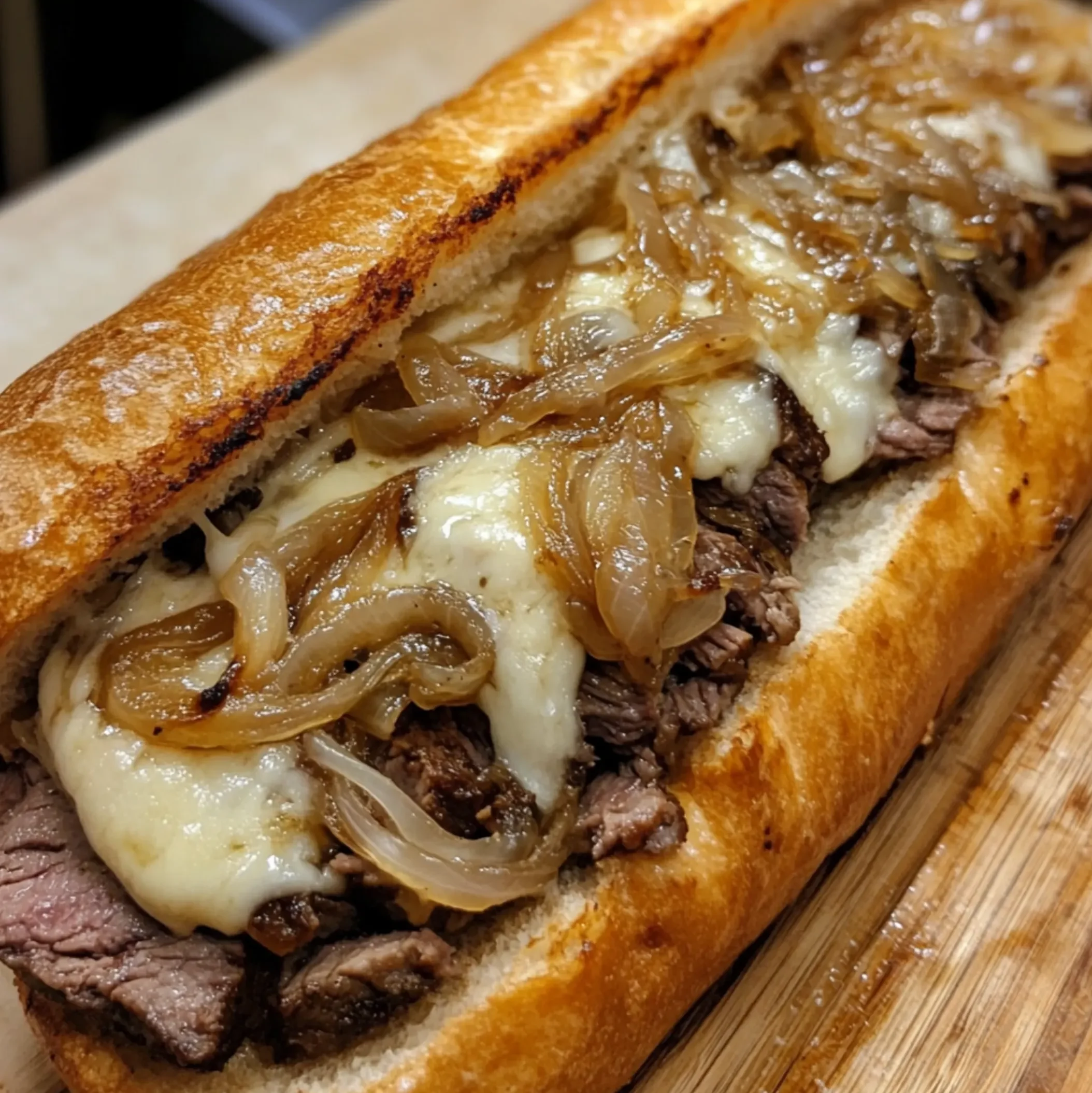 Karamellisierte Zwiebel- und Käse-Steak-Sandwich