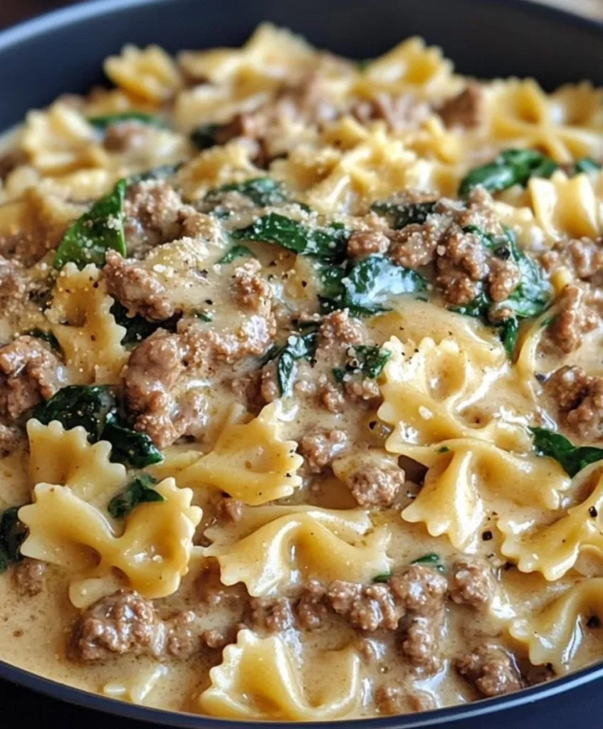 Cremige Rindfleisch- und Schmetterlingsnudeln einfach zubereiten.