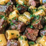 Knoblauchbutter-Steakspitzen mit käsigen Rigatoni genießen