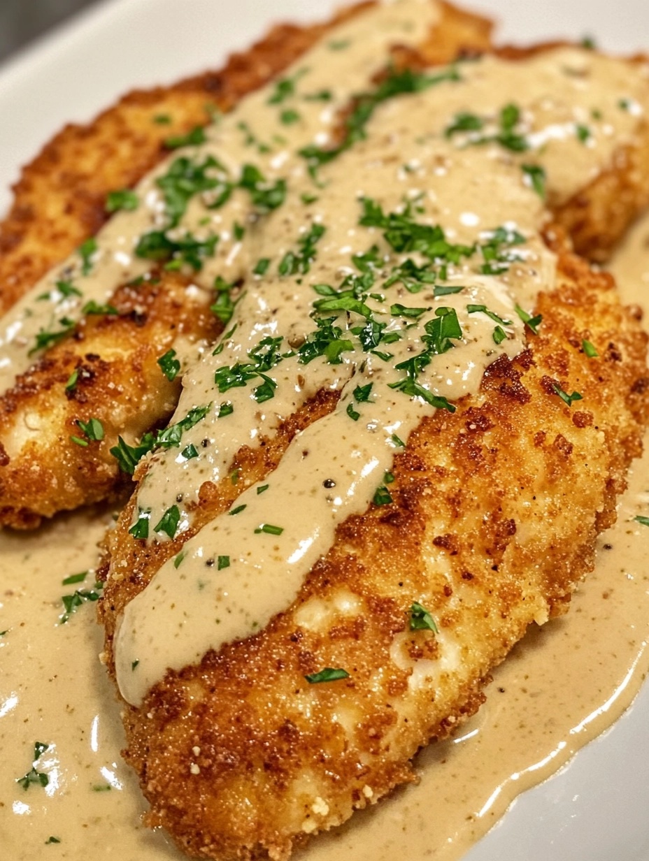 Knuspriges Parmesan-Hühnchen mit Alfredo-Sauce begeistert!