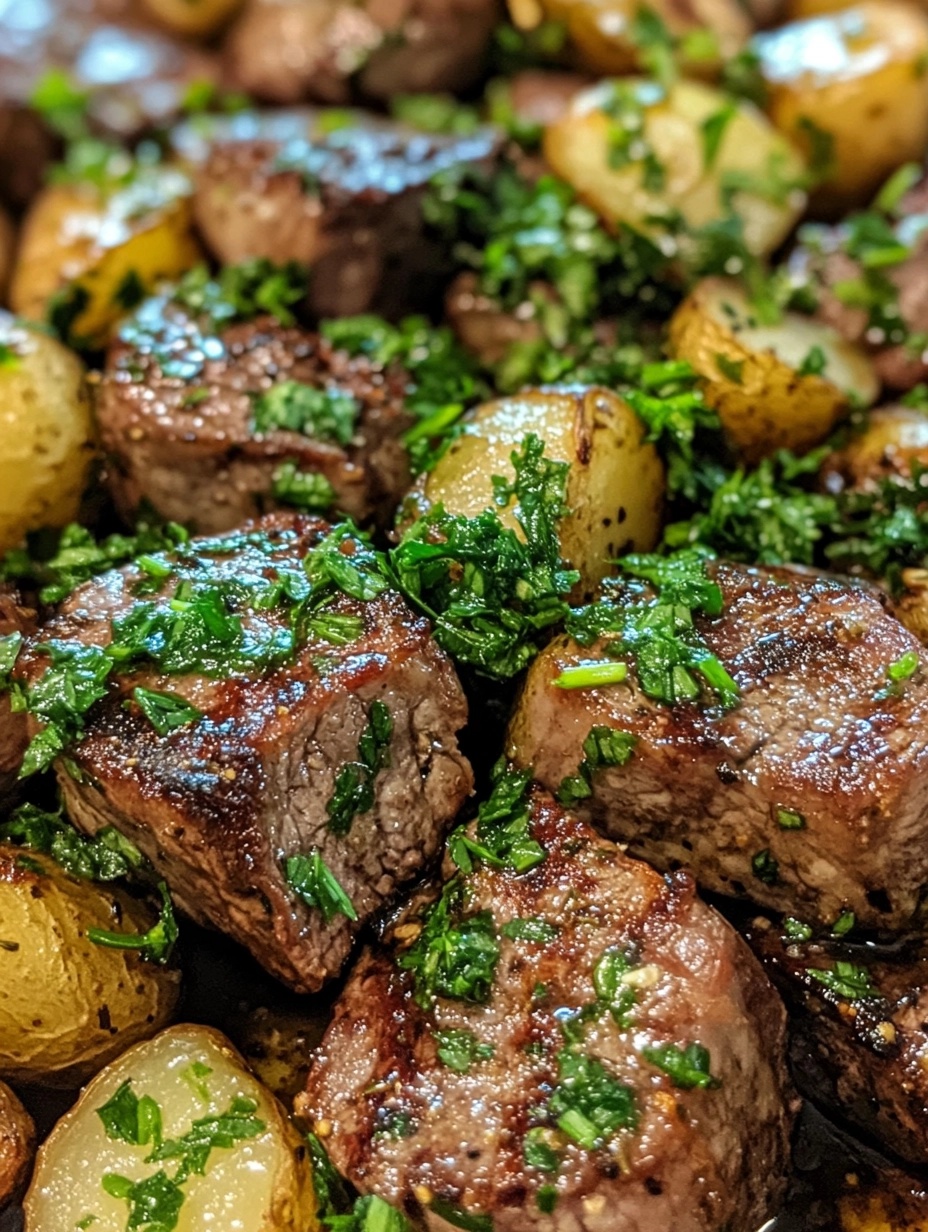 Knoblauchbutter-Steakbissen mit Kartoffeln: Ein Genuss!