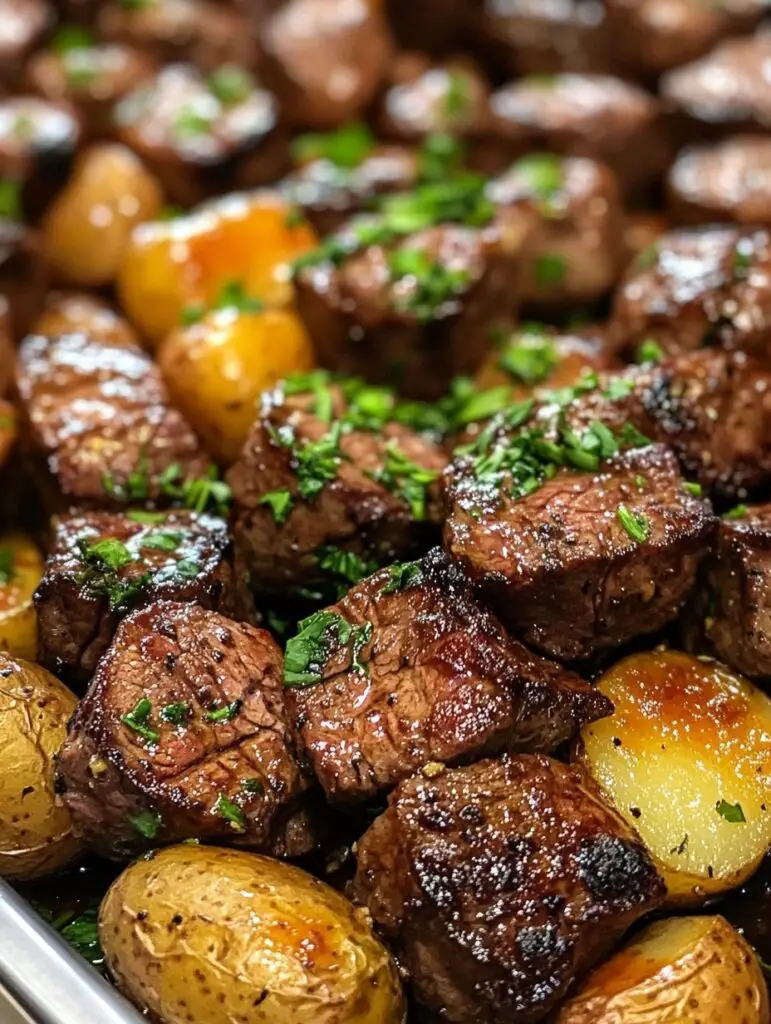 Knoblauchbutter-Steakbissen mit Kartoffeln: Ein Genuss!