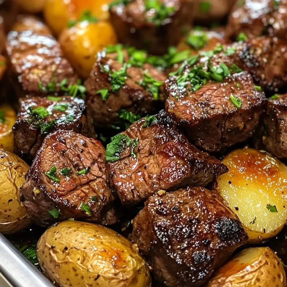 Knoblauchbutter-Steakbissen mit Kartoffeln: Ein Genuss!