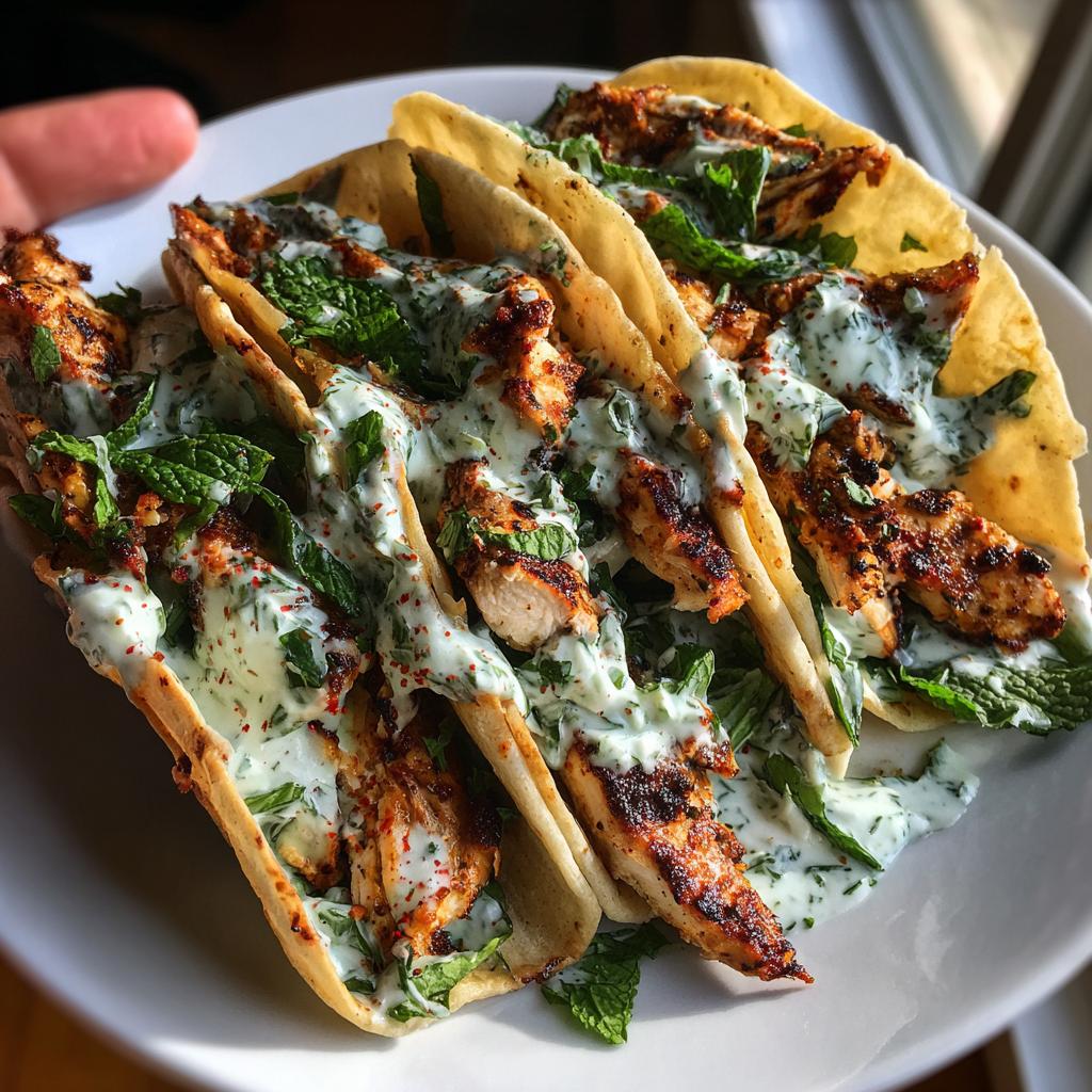 Gegrillte Hähnchen-Gyro-Tacos mit Minz-Joghurt