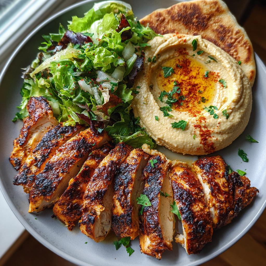 Gegrilltes Hähnchen mit Hummus und Pita - detail 1