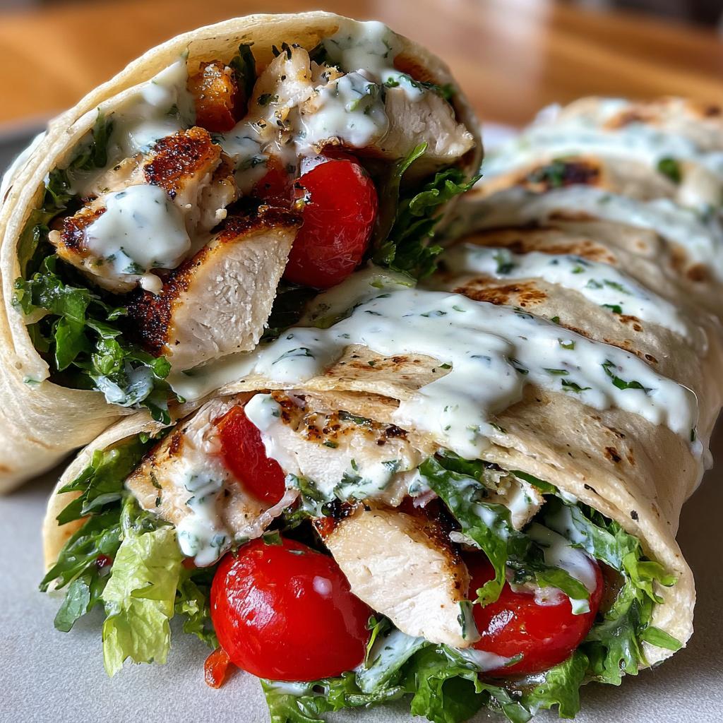 Griechische Hähnchen-Salatwraps mit Feta-Sauce