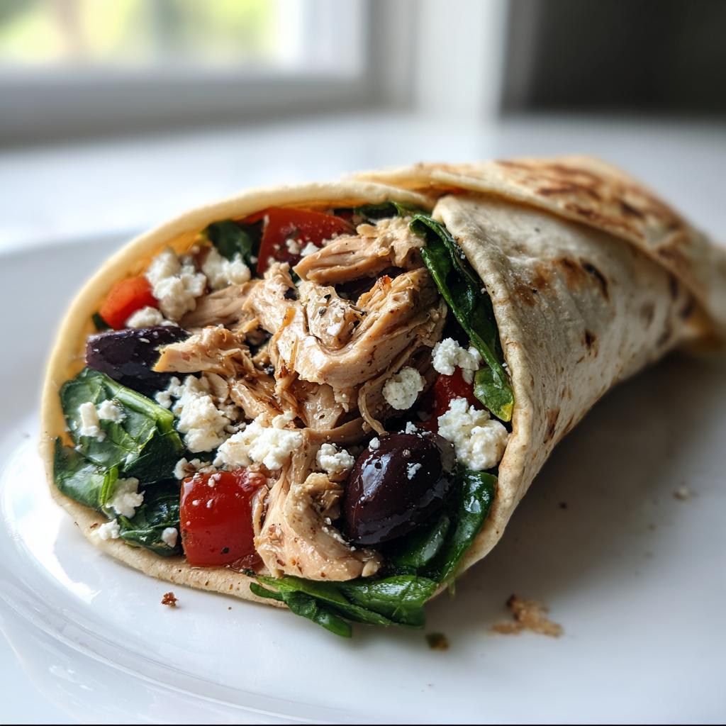 Griechische Hähnchen-Wraps mit Spinat, Oliven und Feta