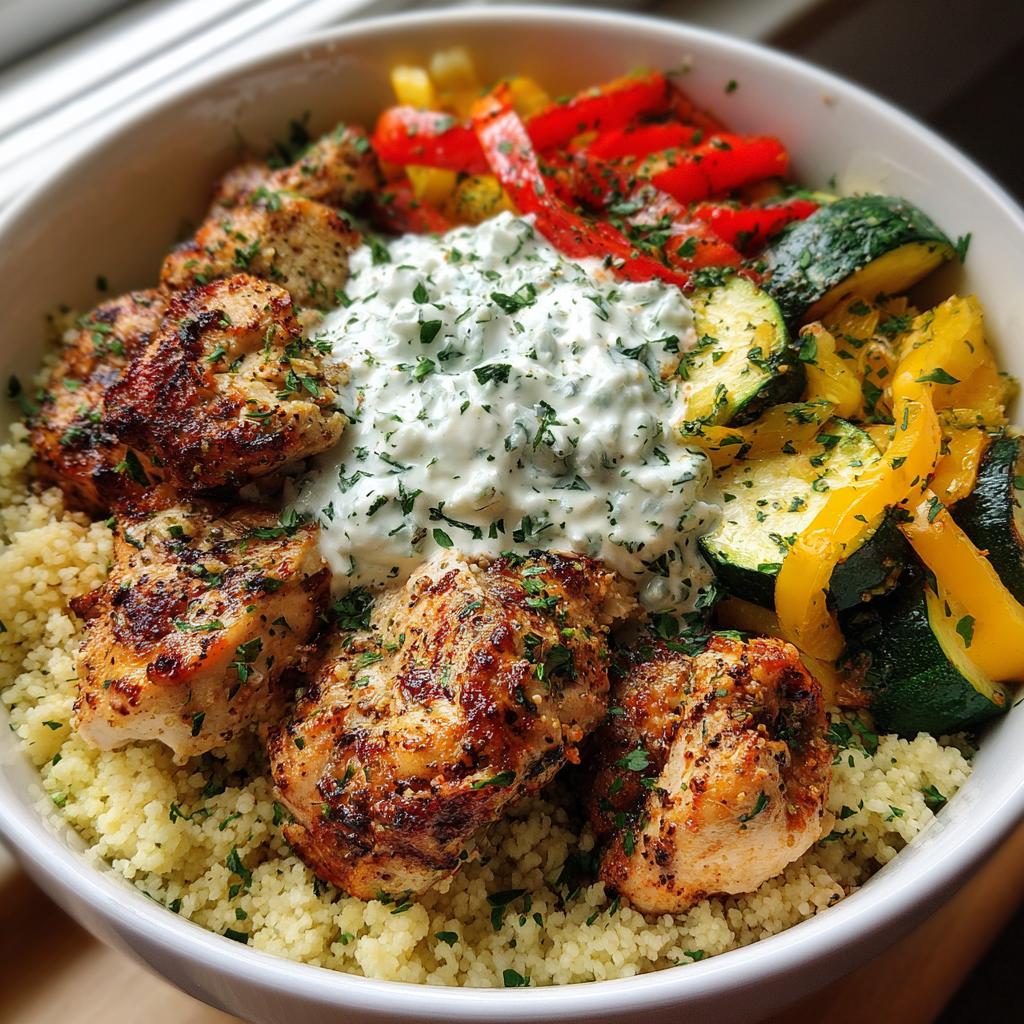 Kräuterhähnchen- und Couscous-Bowls mit Tzatziki