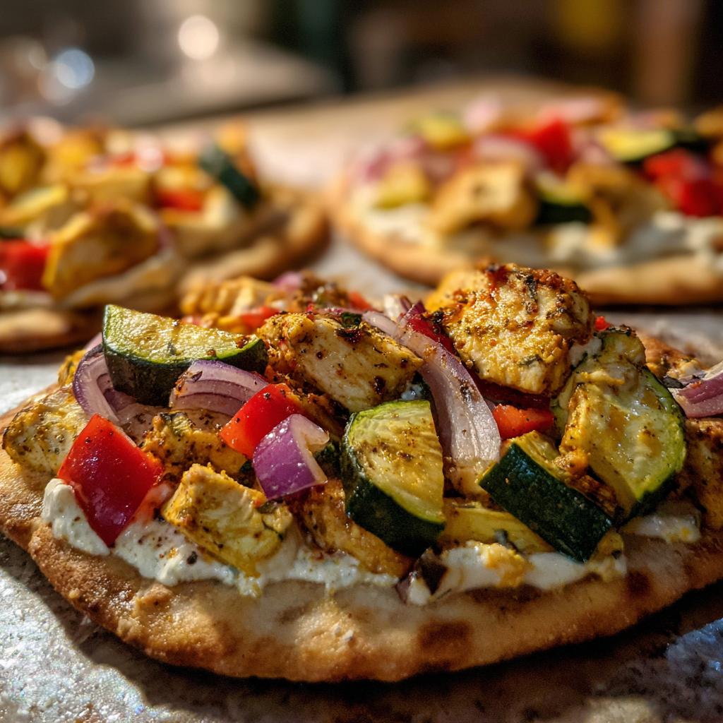 Mediterrane Hähnchen- und Gemüse-Fladenbrote