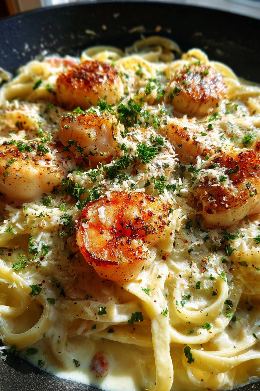 Cremige Meeresfrüchte Alfredo-Pasta
