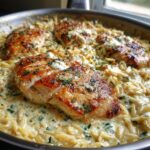 Eine-Pfanne-Zitronen-Butter-Dijon-Hähnchen mit Orzo und Feta-Soße