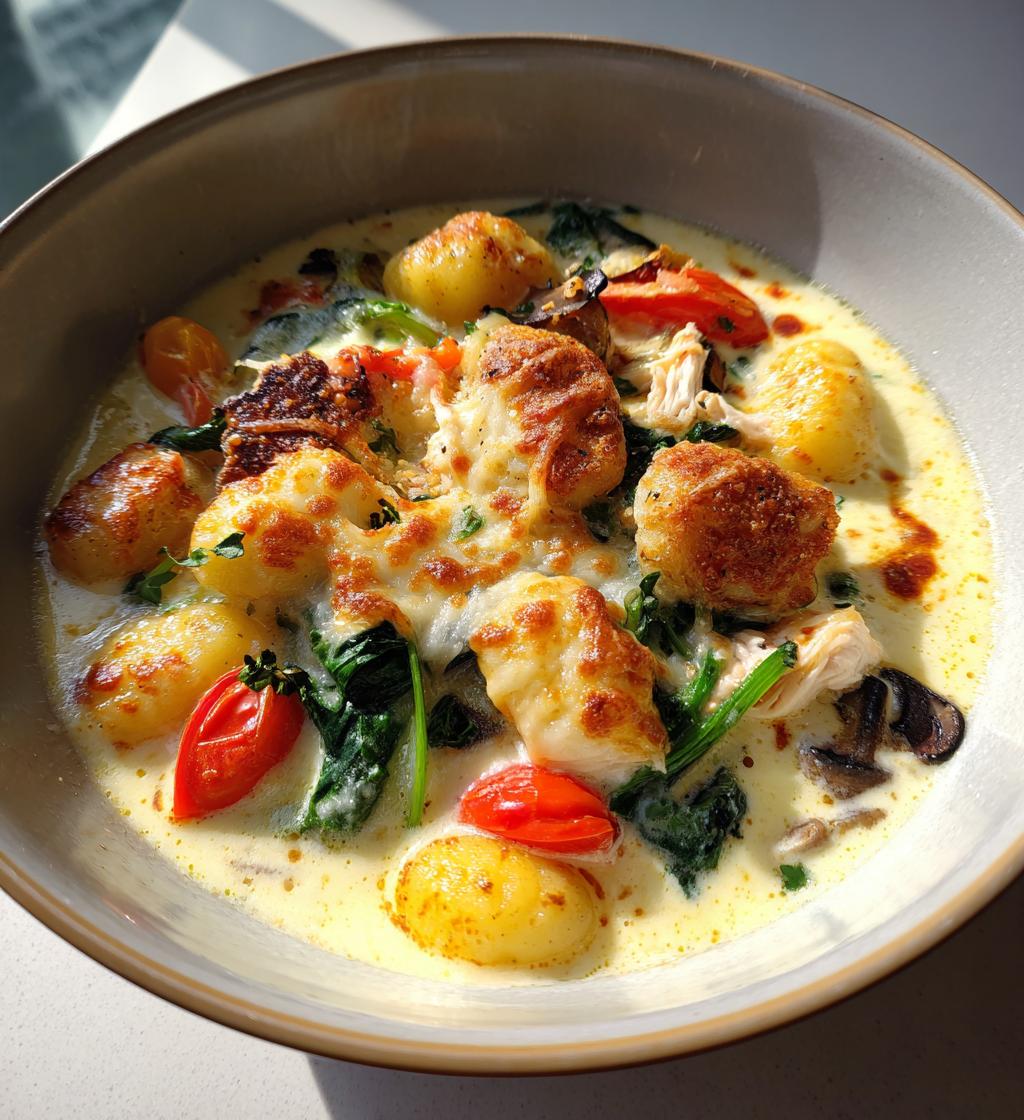 Gebackene Gnocchi-Suppe mit Hähnchen - detail 1