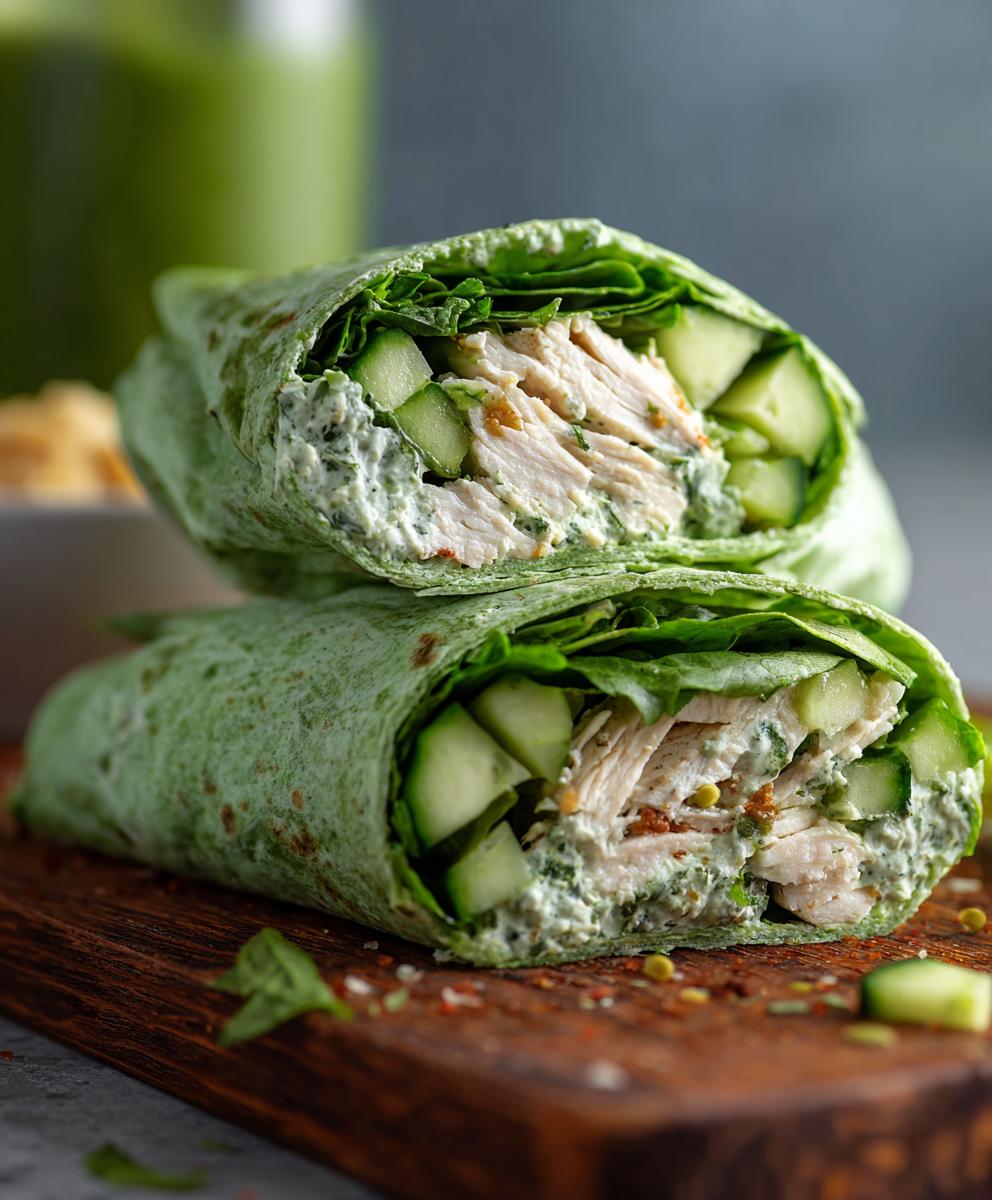 Green Goddess Wrap mit Gurken und Hähnchen