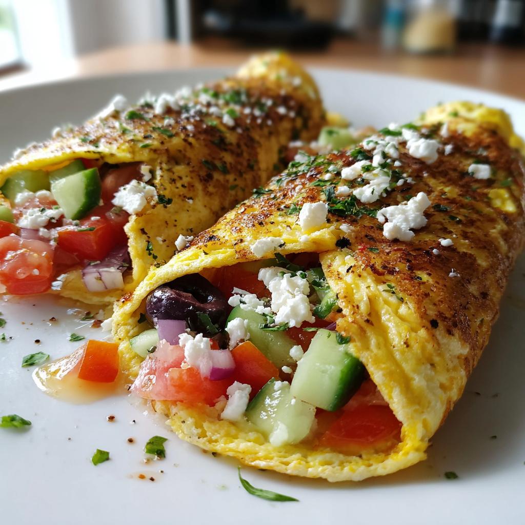 Griechischer Salat im Omelett-Wrap