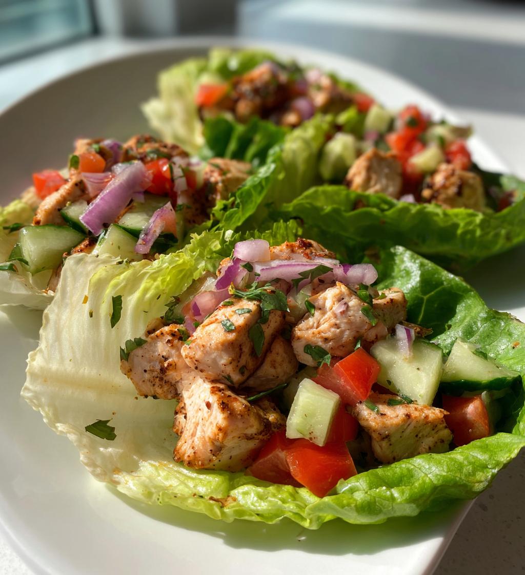 Hühnchen-Salat in Salatblättern