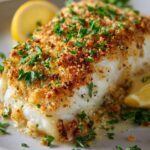 Knoblauch-Parmesan-Kruste auf Heilbutt