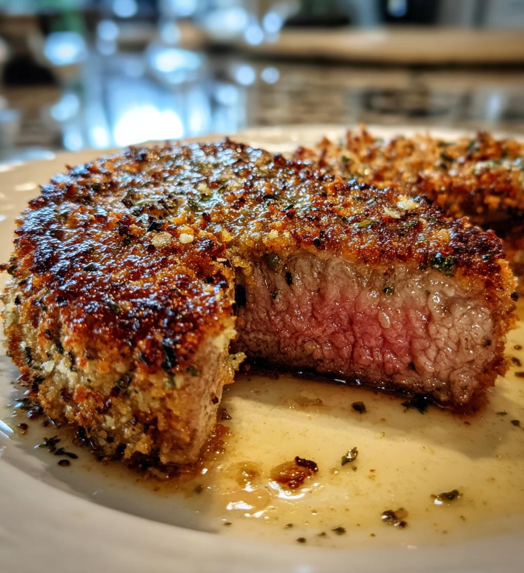 Knoblauch-Parmesan-Krustensteak