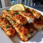 Knusprige gebackene Fischstäbchen