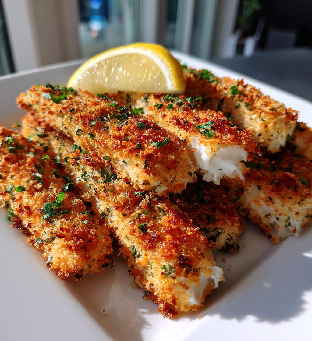 Knusprige gebackene Fischstäbchen