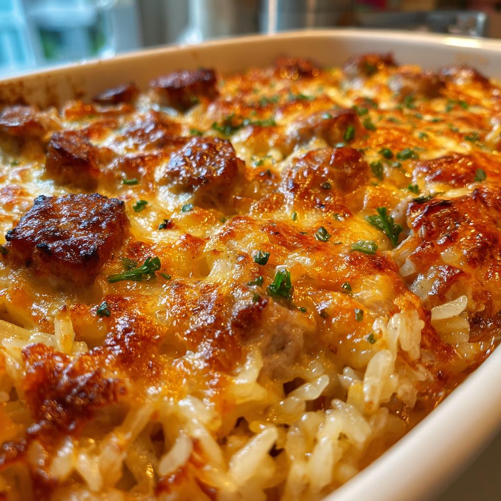 Leichter Käse-Hähnchen-Wurst-Reis-Auflauf