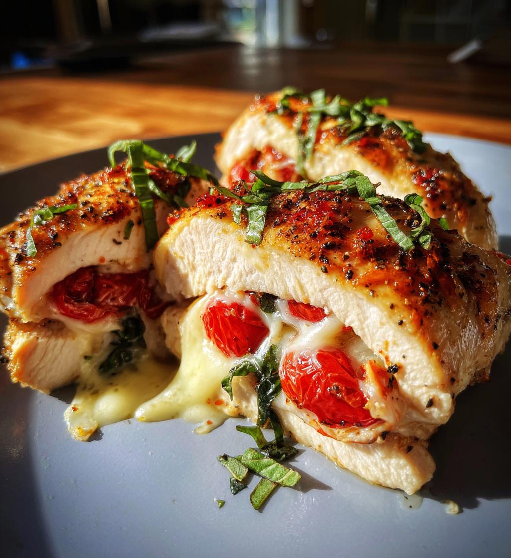 Mit Caprese gefüllte Hähnchenbrust aus der Heißluftfritteuse - detail 1