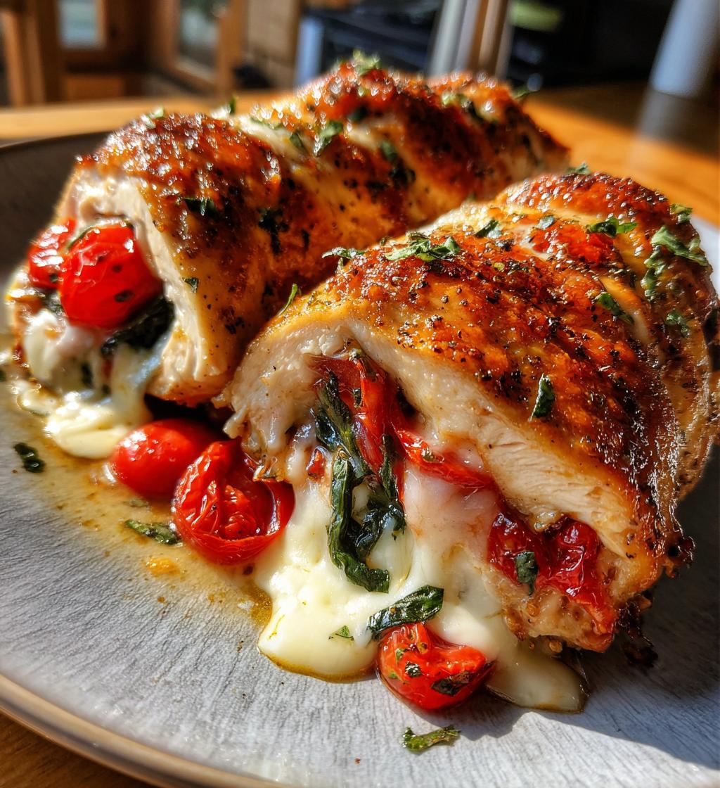 Mit Caprese gefüllte Hähnchenbrust aus der Heißluftfritteuse