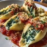 Mit Spinat und Ricotta gefüllte Muschelnudeln