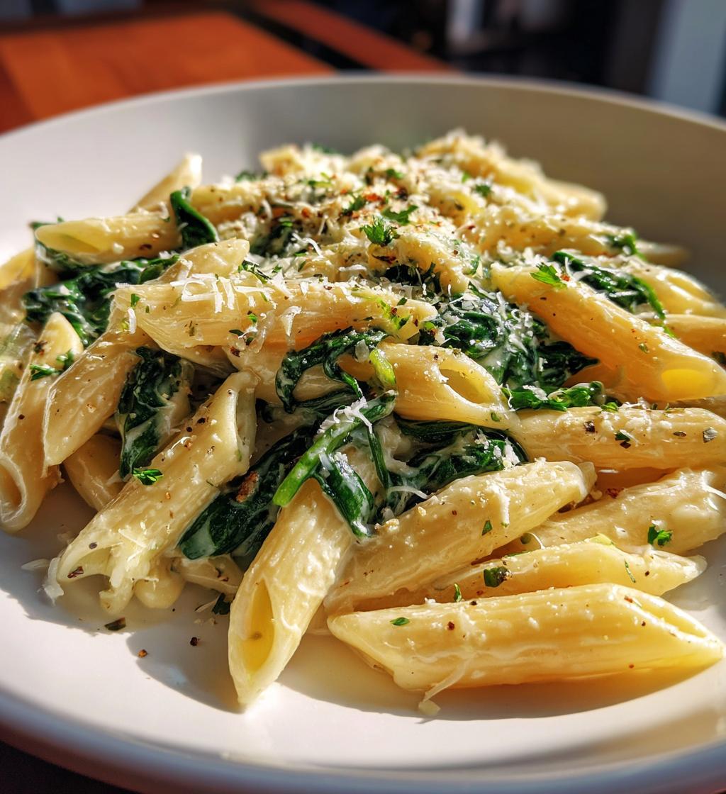 Pasta mit Spinat und Zitronenrahmsauce - detail 1