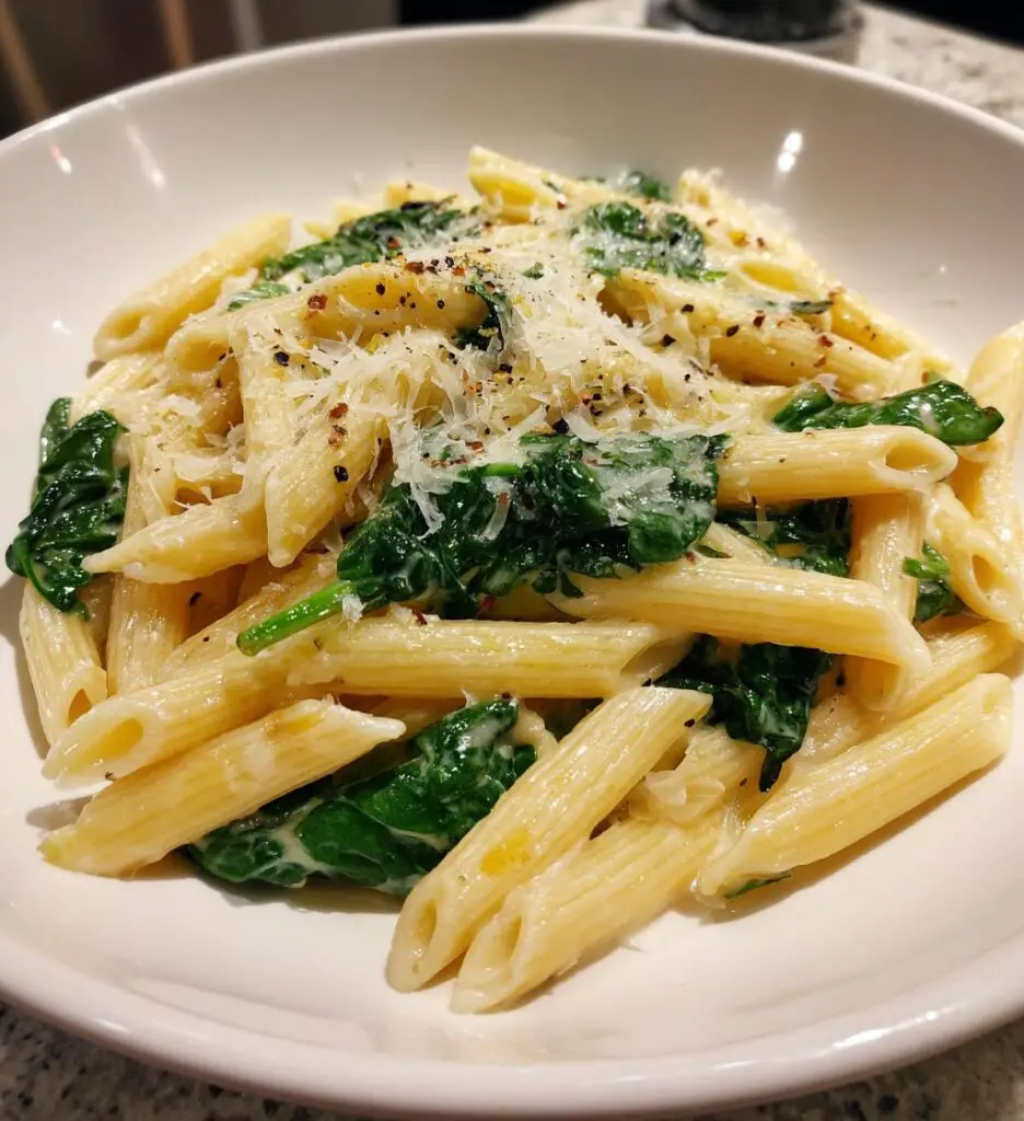 Pasta mit Spinat und Zitronenrahmsauce