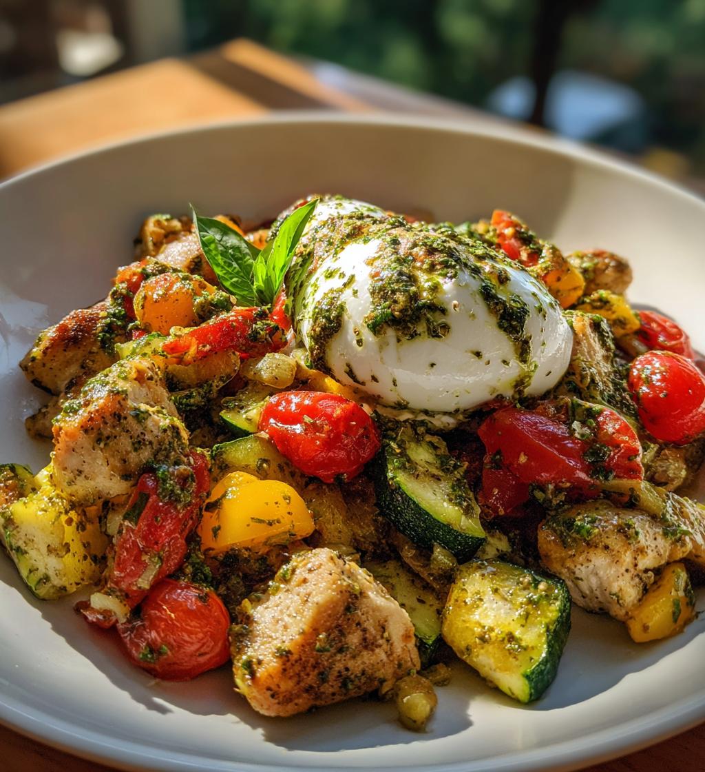 Pesto-Hähnchen & Gemüsepfanne mit Burrata - detail 1