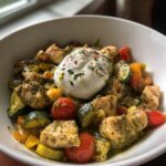 Pesto-Hähnchen & Gemüsepfanne mit Burrata