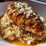 Pfannengericht: Zitronenbutter-Dijon-Hähnchen mit Orzo und Feta-Sauce