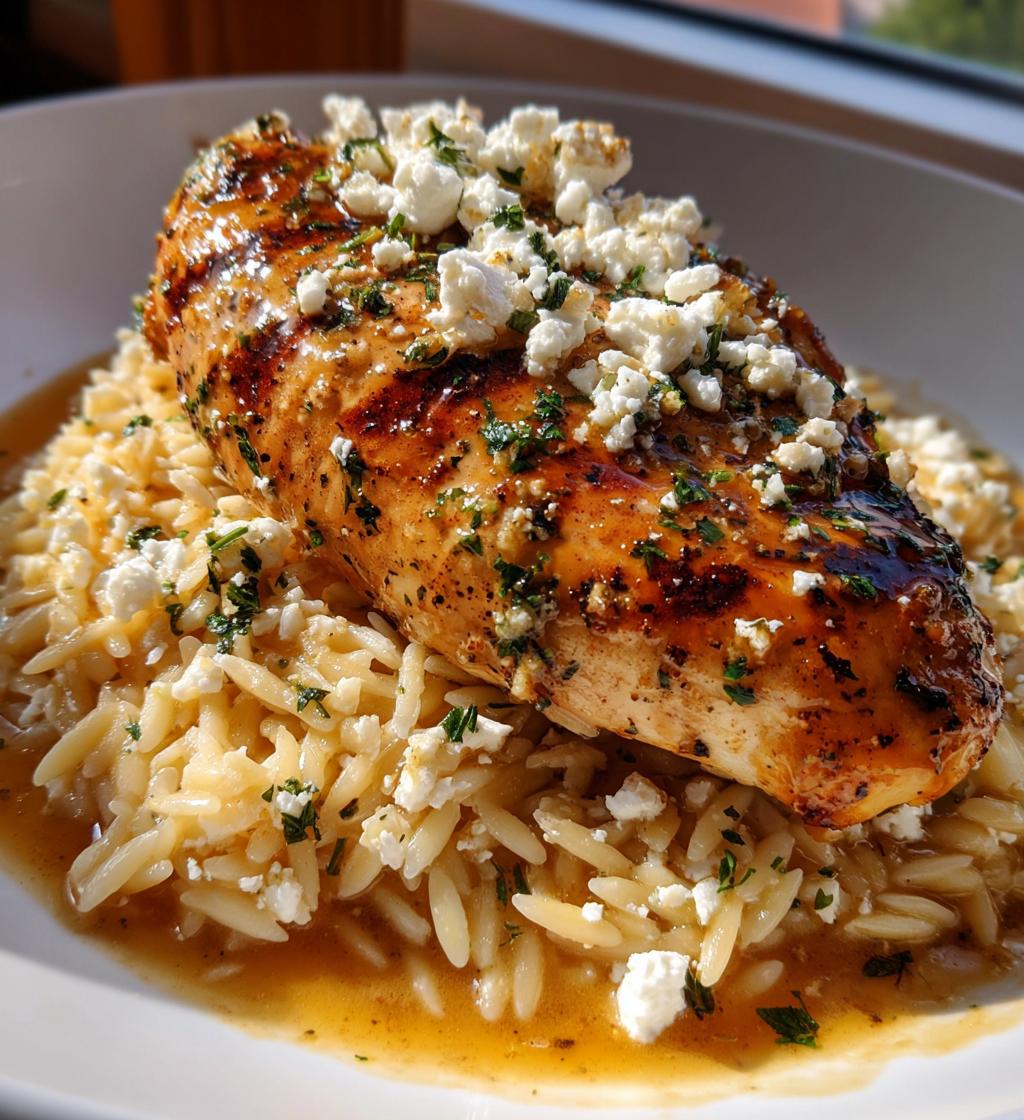 Pfannengericht: Zitronenbutter-Dijon-Hähnchen mit Orzo und Feta-Sauce